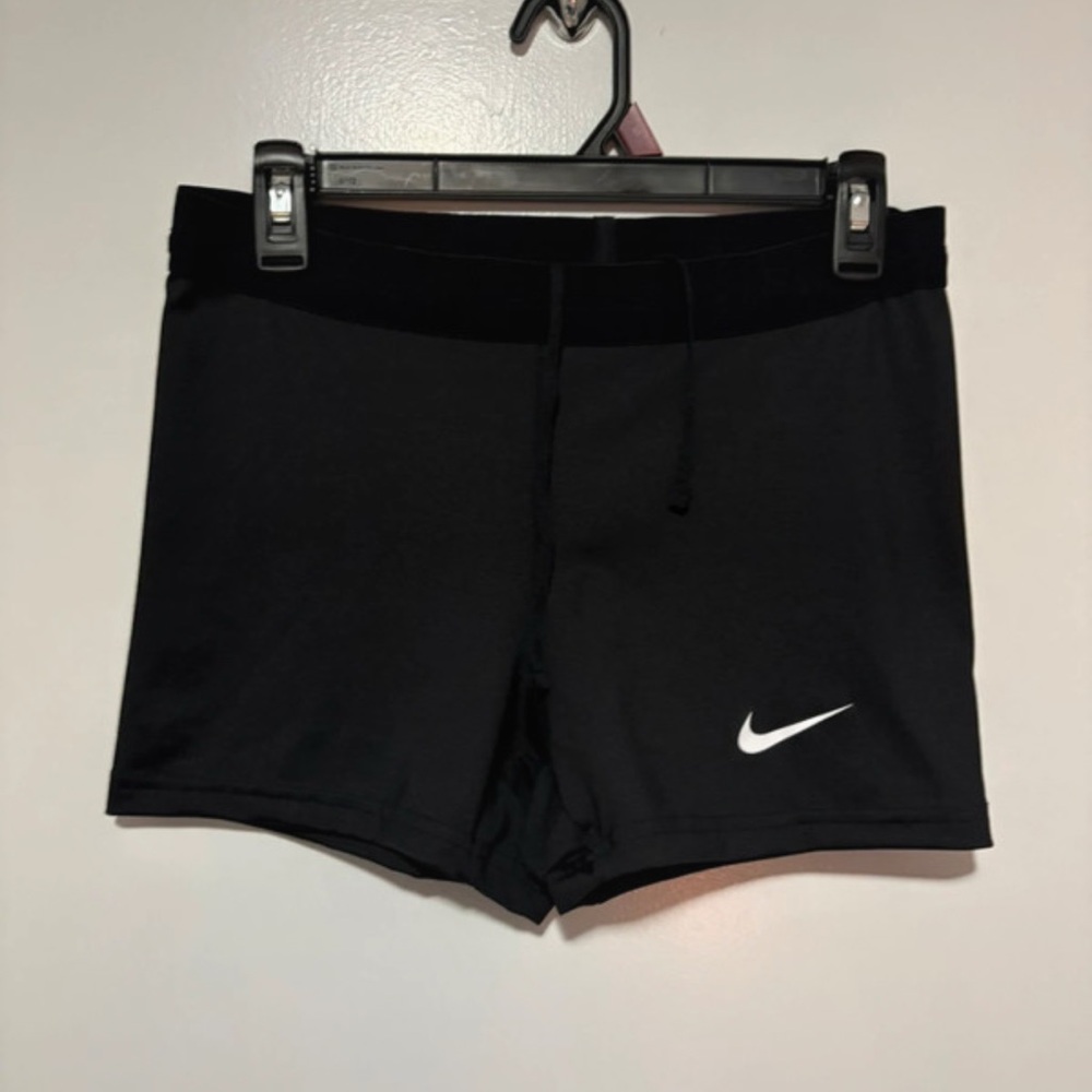 Nike Women’s Black Athletic Shorts with White Swoosh